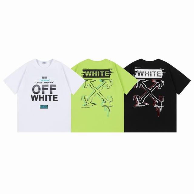 9055# Off White New Loose Fit Short-Sleeved T-Shirt Size Sml Xl Color Black W