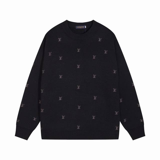 lv Donkey Louis's All Over Embroidered Small Logo Round Neck Sweater Color Bl