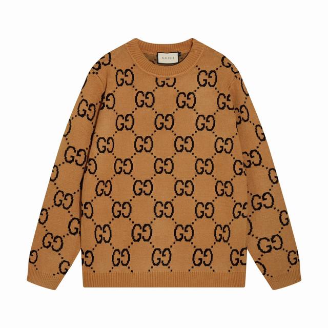 gucci Gucci All Over Double G Jacquard Round Neck Sweater Color Brown Size Sm