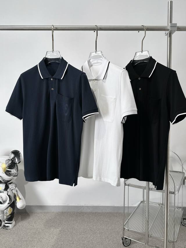 ouk High-Quality Cotton Mesh Beaded Fabric Lapel Short-Sleeved T-Shirt Classi