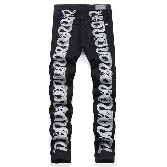 oc-728 Top Replica Amiri Ink-Splashed Medal Patchwork Jeans Amiri High Street