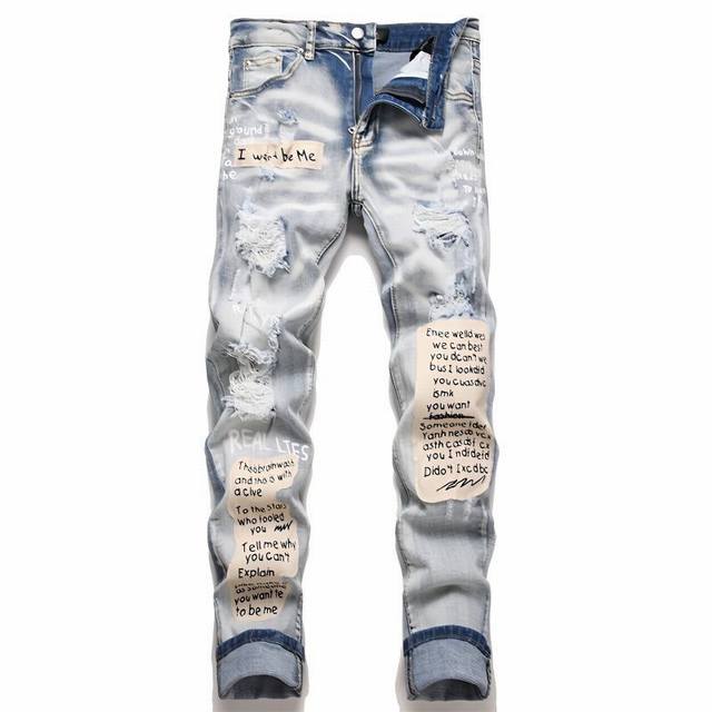 oc-733 Top Replica Amiri Ink-Splashed Medal Patchwork Jeans Amiri High Street