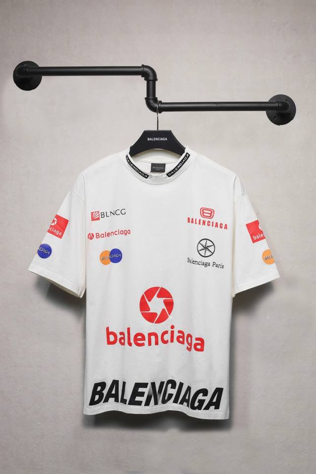 aeniaa Balenciaga Full Logo Multi-Label Printed Short-Sleeved T-Shirt Necklin