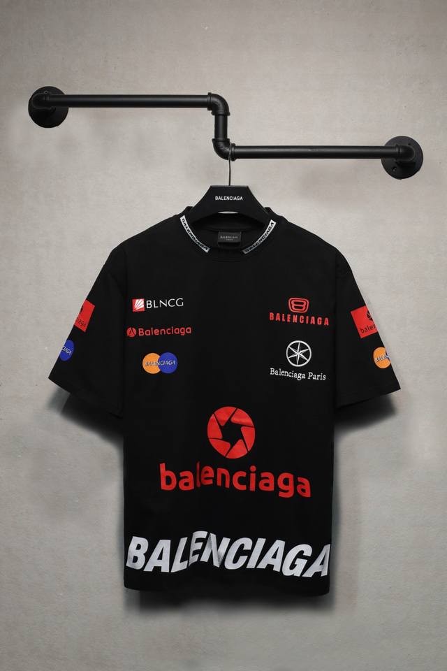 aeniaa Balenciaga Full Logo Multi-Label Printed Short-Sleeved T-Shirt Necklin