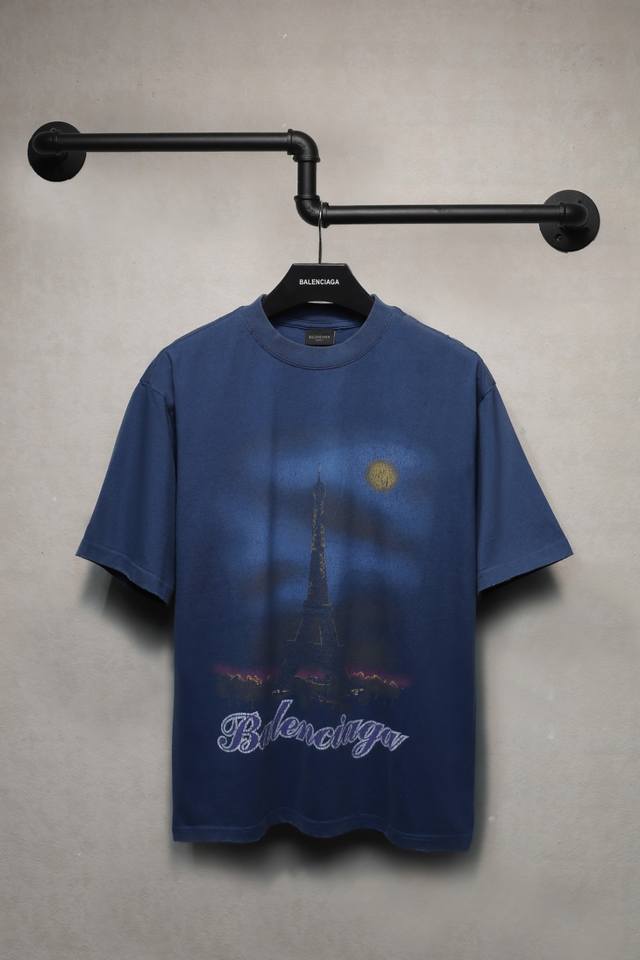 aeniaa Balenciaga Eiffel Tower Night View Short Sleeve T-Shirt Weight 240G Wi