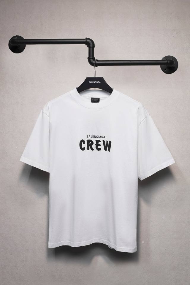 aeniaa Balenciaga Crew Slogan T-Shirt Short Sleeves Weight 240 Process Washin