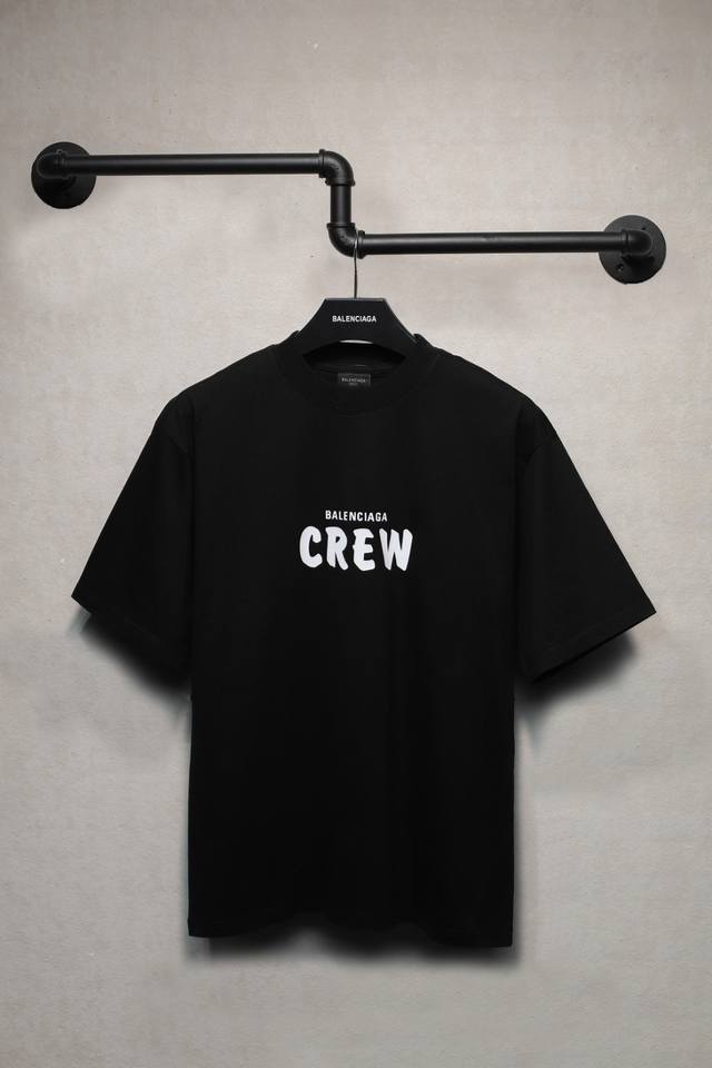 aeniaa Balenciaga Crew Slogan T-Shirt Short Sleeves Weight 240 Process Washin