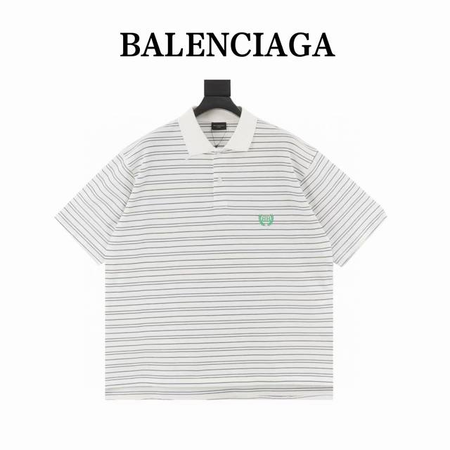 balenciaga Balenciaga Double B Wheat Ear Embroidered Striped Polo Short Sleev