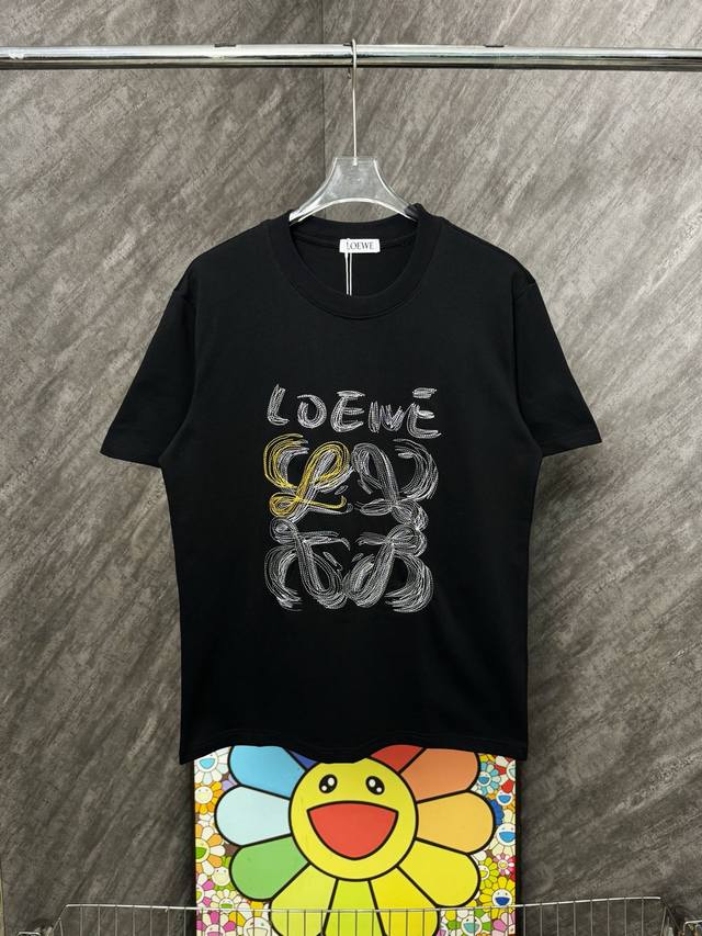 Style Number G45 Loewe Colorful Sketch Large Logo Embroidery Round Neck Short Sl