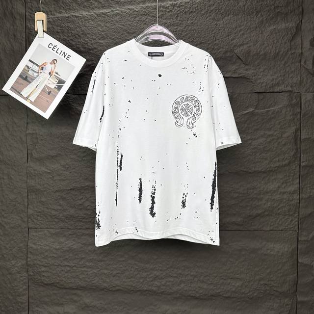 Chrome Hearts 2025 New Ink-Splashed Diamond Horseshoe Logo Couple Short-Sleeved