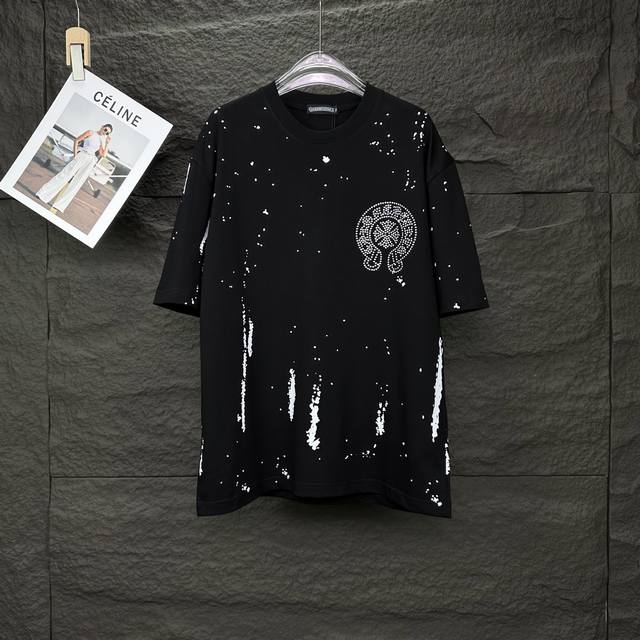 Chrome Hearts 2025 New Ink-Splashed Diamond Horseshoe Logo Couple Short-Sleeved