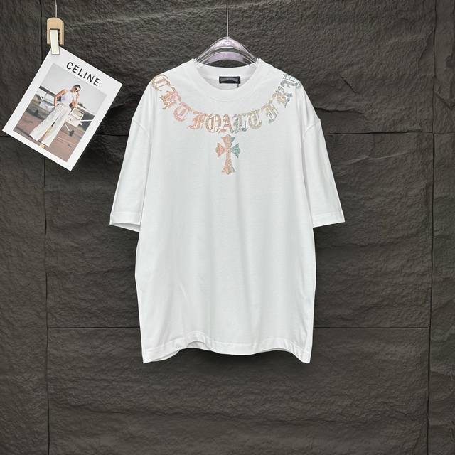 Chrome Hearts 2025 New Style Collar Diamond Sanskrit Logo Couple Short-Sleeved T