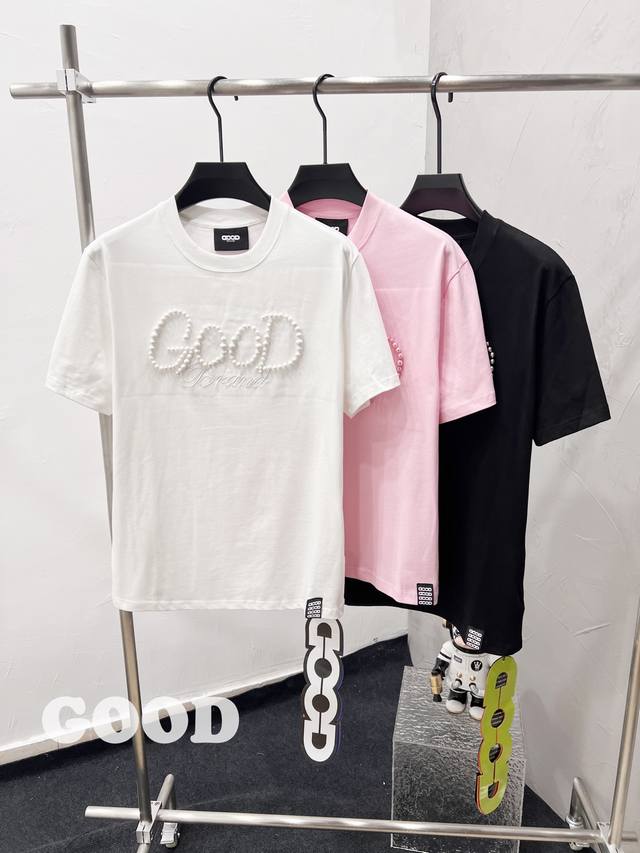 F48 Good Top Version In The Market 320G Goodbrand Simple Pearl Slogan Round Neck