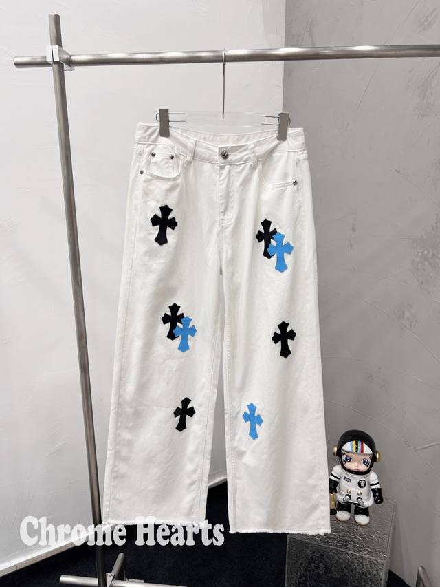 Model D38 Chrome Hearts Chrome Hearts Blue Denim Starry Sky Leather Cross Jeans