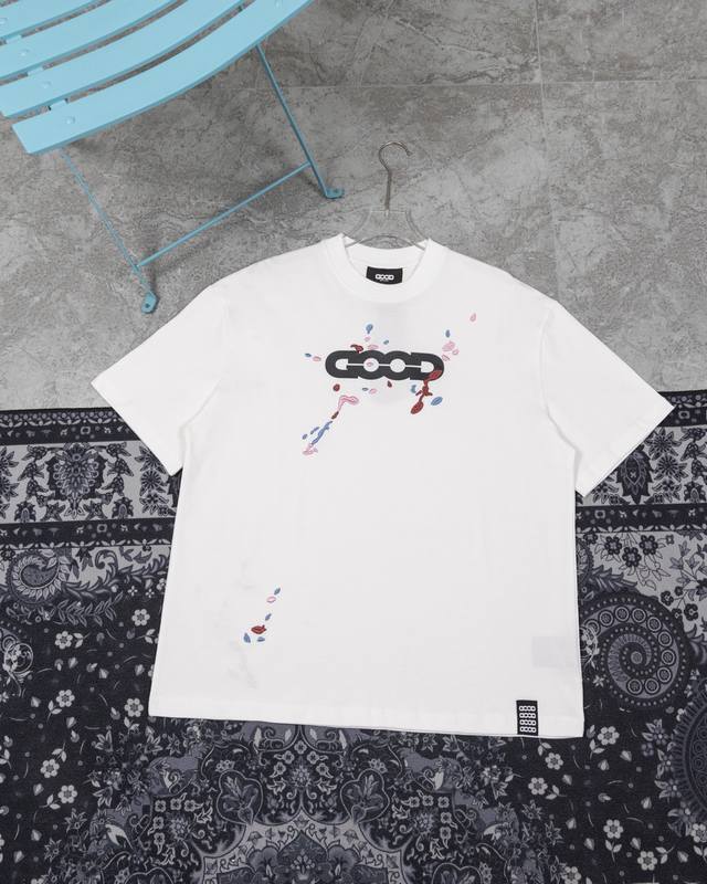 F25 Good Goodbrand Ink Splash Letter Logo Round Neck Loose Short Sleeve T-Shirt