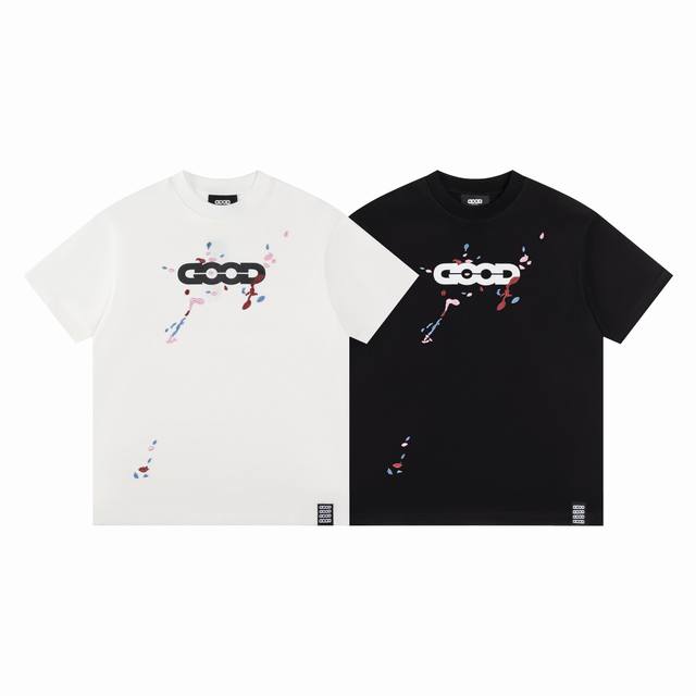 F25 Good Goodbrand Ink Splash Letter Logo Round Neck Loose Short Sleeve T-Shirt