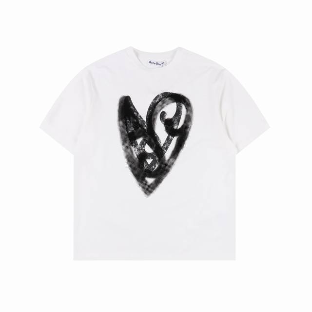 acne Studios 2025 New Retro Heart Graffiti Print Short-Sleeved T-Shirt Loose