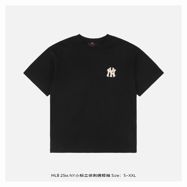 mlb 25Ss Ny Small Label Three-Dimensional Embroidery Short Sleeves The Fabric