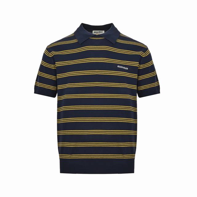 miu Miu 24Fw Miu Small Label Woolen Polo Short Sleeves . Made Using Japan's S