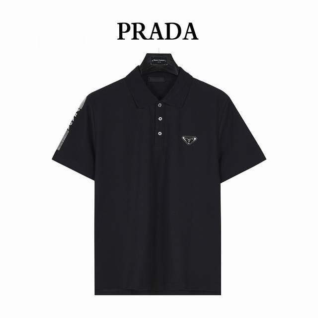 prada Prada 25Ss Short-Sleeved Polo Shirt With Metal Triangle Label And Silve