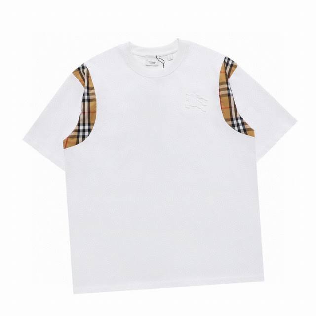 Burberry New Summer Embossed Warhorse Check Stitching Round Neck Short-Sleeved T