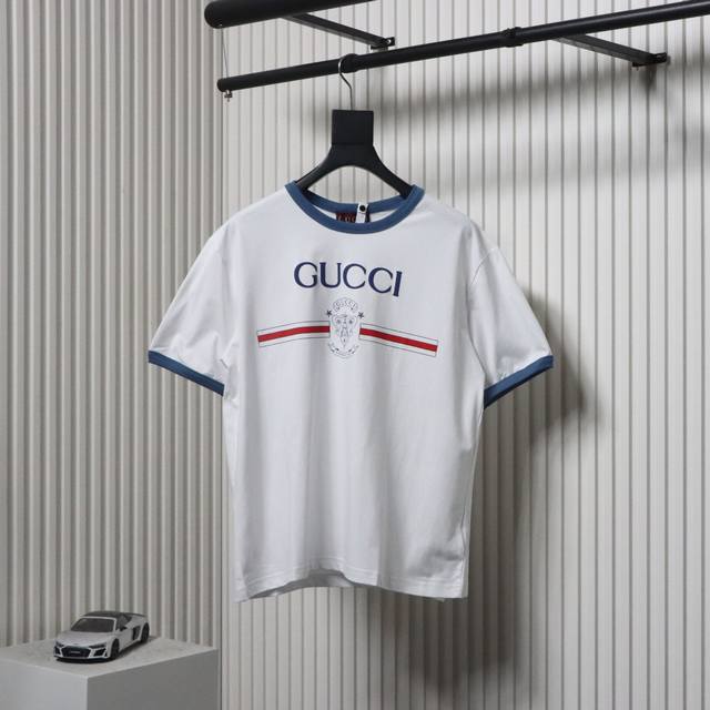 gucci New Colorblock Print Round Neck T-Shirt Customized High-Weight Knitted