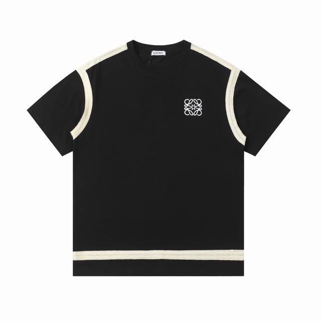 New Arrival L0Ewe Loewe Webbing Splicing Embroidered Short-Sleeved T-Shirt - Mad
