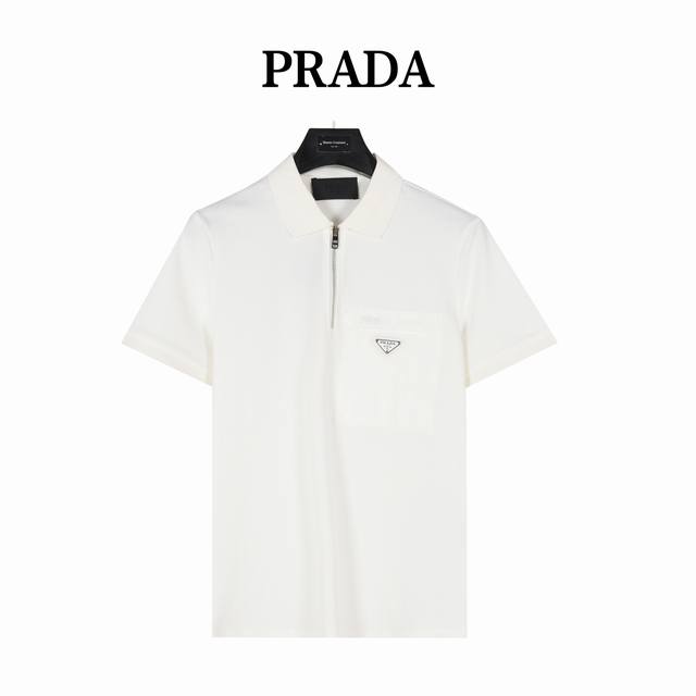 prada Prada 25Ss New Style Chest Pocket Half Zipper Short Sleeve Polo Shirt O