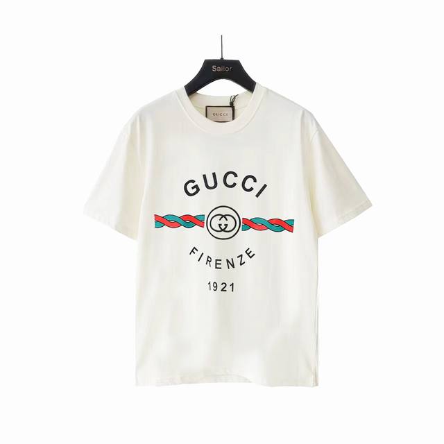 Actual Shot Details + Size Chart Gucci Gucci Twist Stripe Print Short-Sleeved T-