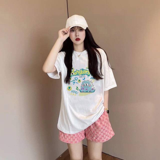 Popular Monsters University Cartoon Print Couple Short-Sleeved T-Shirt With Cute