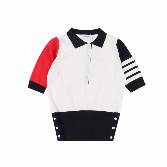 thom Browne Tb Colorblock Knitted Polo Short-Sleeved T-Shirt Original Custom