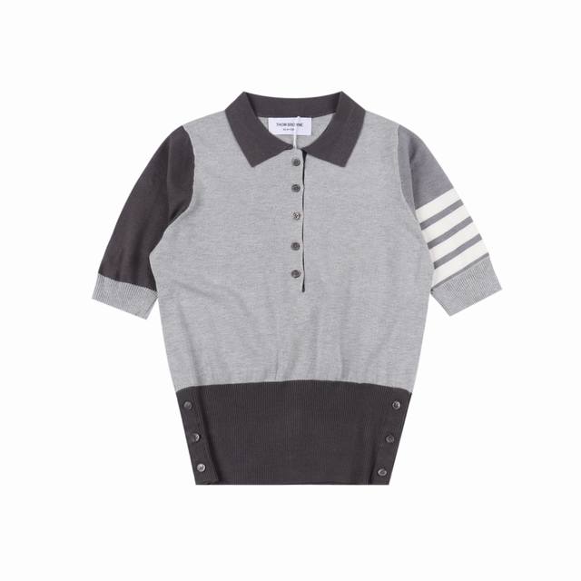 thom Browne Tb Colorblock Knitted Polo Short-Sleeved T-Shirt Original Custom