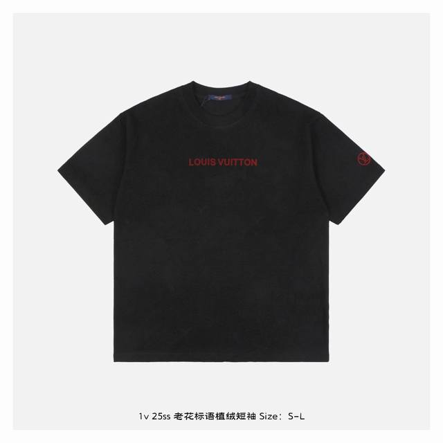lv 25Ss Short Sleeves With Old Flower Slogans Made Of 200G Pure Cotton Fabric