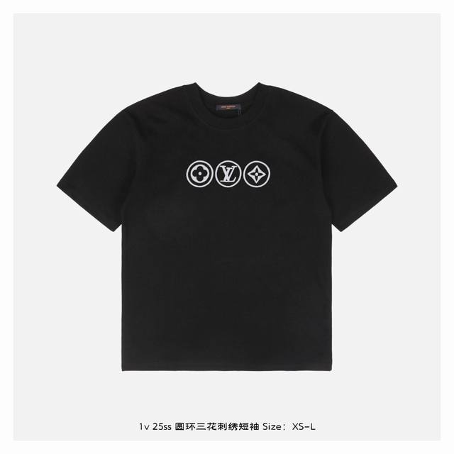 lv 25Ss Short Sleeves With Three-Flower Embroidery On The Ring The Fabric Is