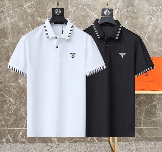 Prada Summer Men's New Lapel Short-Sleeved Polo Shirt Customized Fabric Breathab