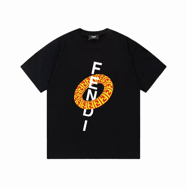 fendi Fendi Logo Print Pure Cotton Versatile Trendy Short-Sleeved T-Shirt For