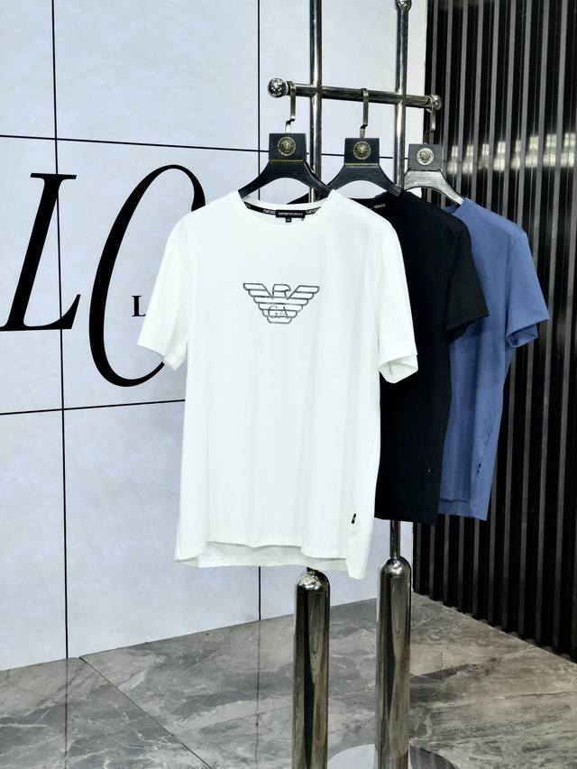 Armani 2025 Spring/Summer Ss Mercerized Round Neck T-Shirt#Selected Imported Wov