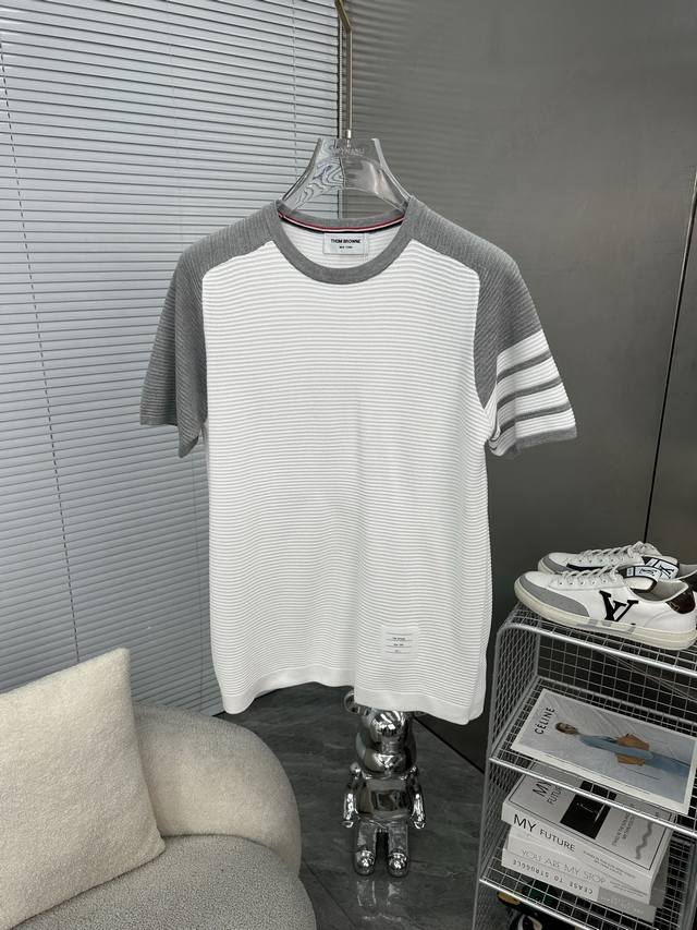 tb Thom Browne Thom Browne Colorblock Four-Bar Knitted Polo Shirt Upgraded In