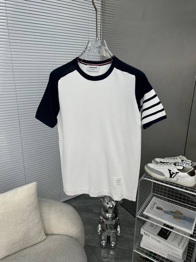 tb Thom Browne Thom Browne Colorblock Four-Bar Knitted Polo Shirt Upgraded In