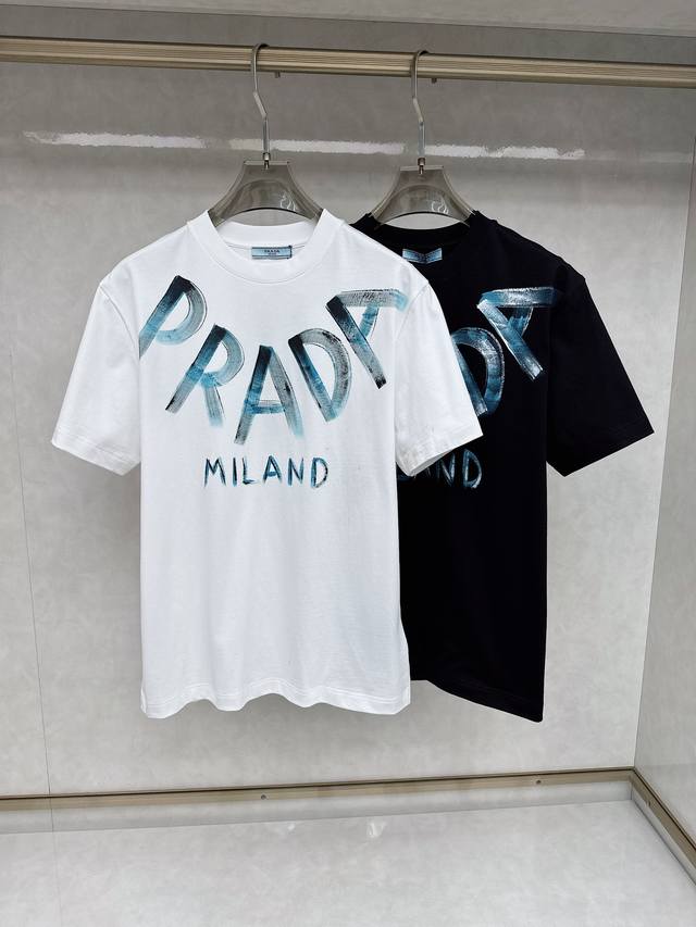 Prada 2025Ss Spring And Summer New Cotton Round Neck Short Sleeve T-Shirt Chest
