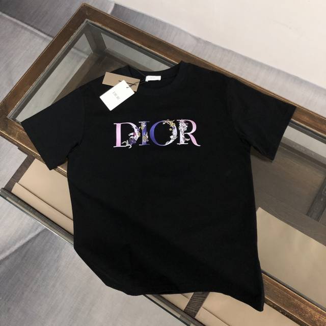 dior New Summer Round Neck Short-Sleeved T-Shirt 270G Heavyweight High-End Pu