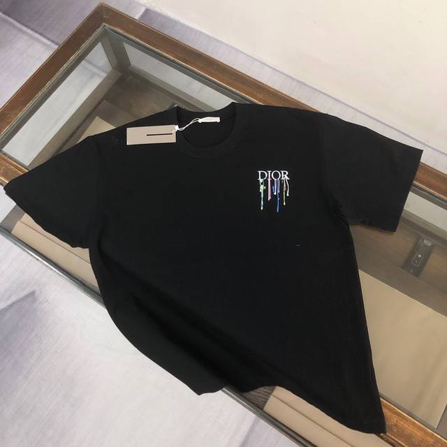 dior New Summer Round Neck Short-Sleeved T-Shirt 270G Heavyweight High-End Pu
