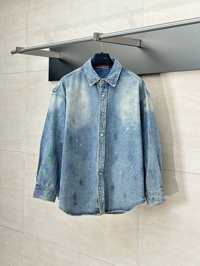 acne Studio* 25Fw New Ink-Splashed Gradient Distressed Denim Jacket The Overa