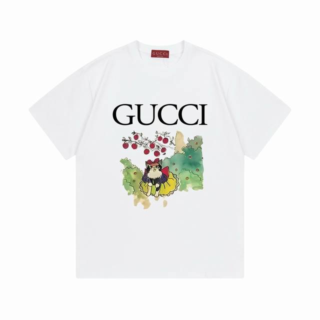 gucci Gucci 2025 New Digital Direct Injection Funny Cat Logo Unisex Short-Sle