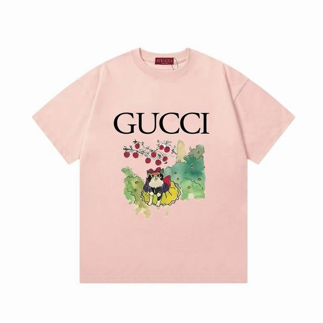 gucci Gucci 2025 New Digital Direct Injection Funny Cat Logo Unisex Short-Sle
