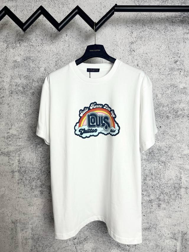 louis Vuitton*Louis Vuitton Lv Rainbow Cloud Print Round Neck Short Sleeves C