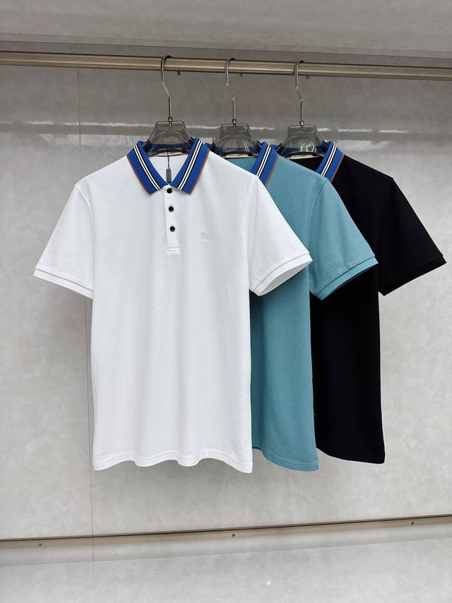 Burberry 2025 Men's Logo Short-Sleeved Polo Shirt Business Casual Lapel Polo Shi