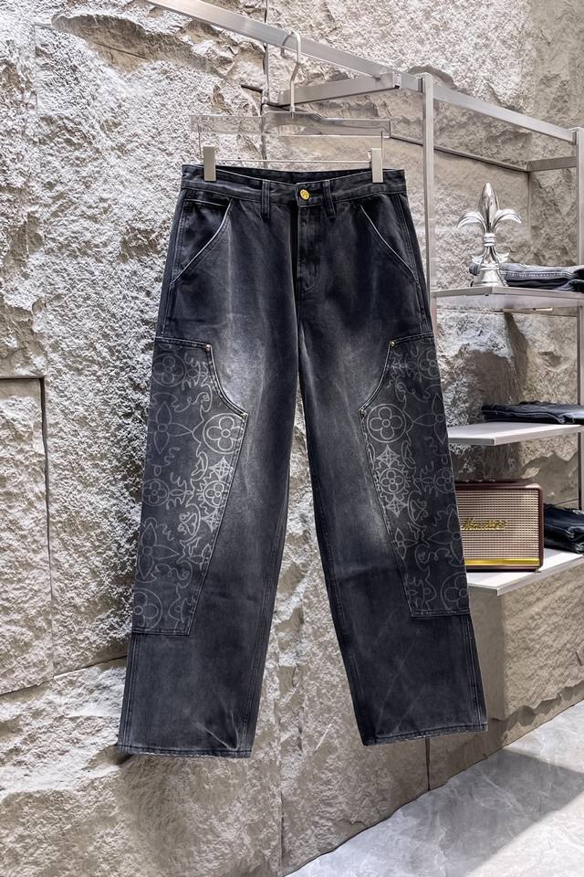 lv Louis Vuitton Autumn And Winter New Wide-Leg Denim Washed Original High-En