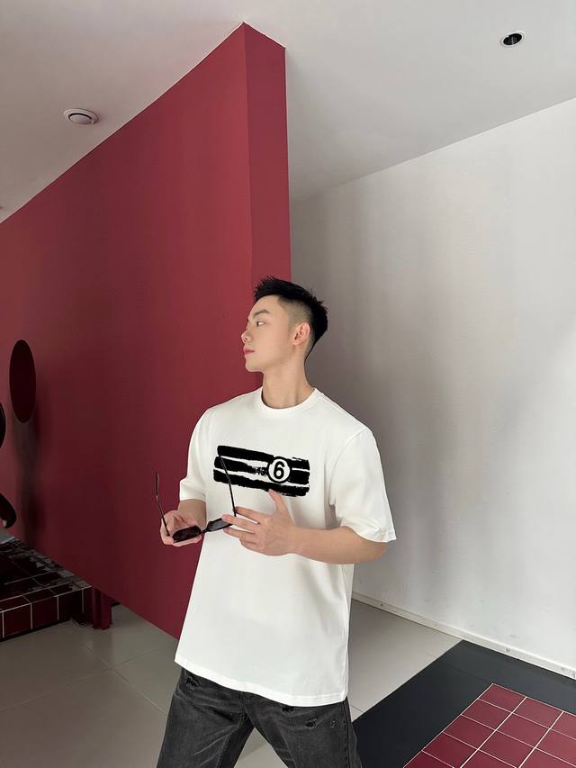 Margiela's New Letter Print Double-Layer Heavy-Duty Short-Sleeved T-Shirt. The L