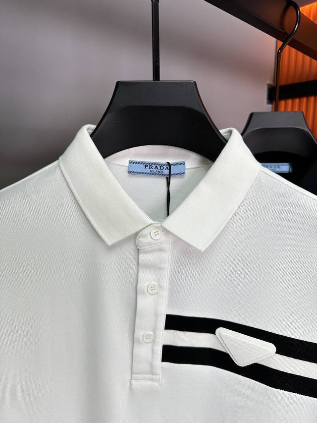 Prada 2025Ss New Summer Letter Logo Men's Lapel Polo Shirt Classic Business Men'